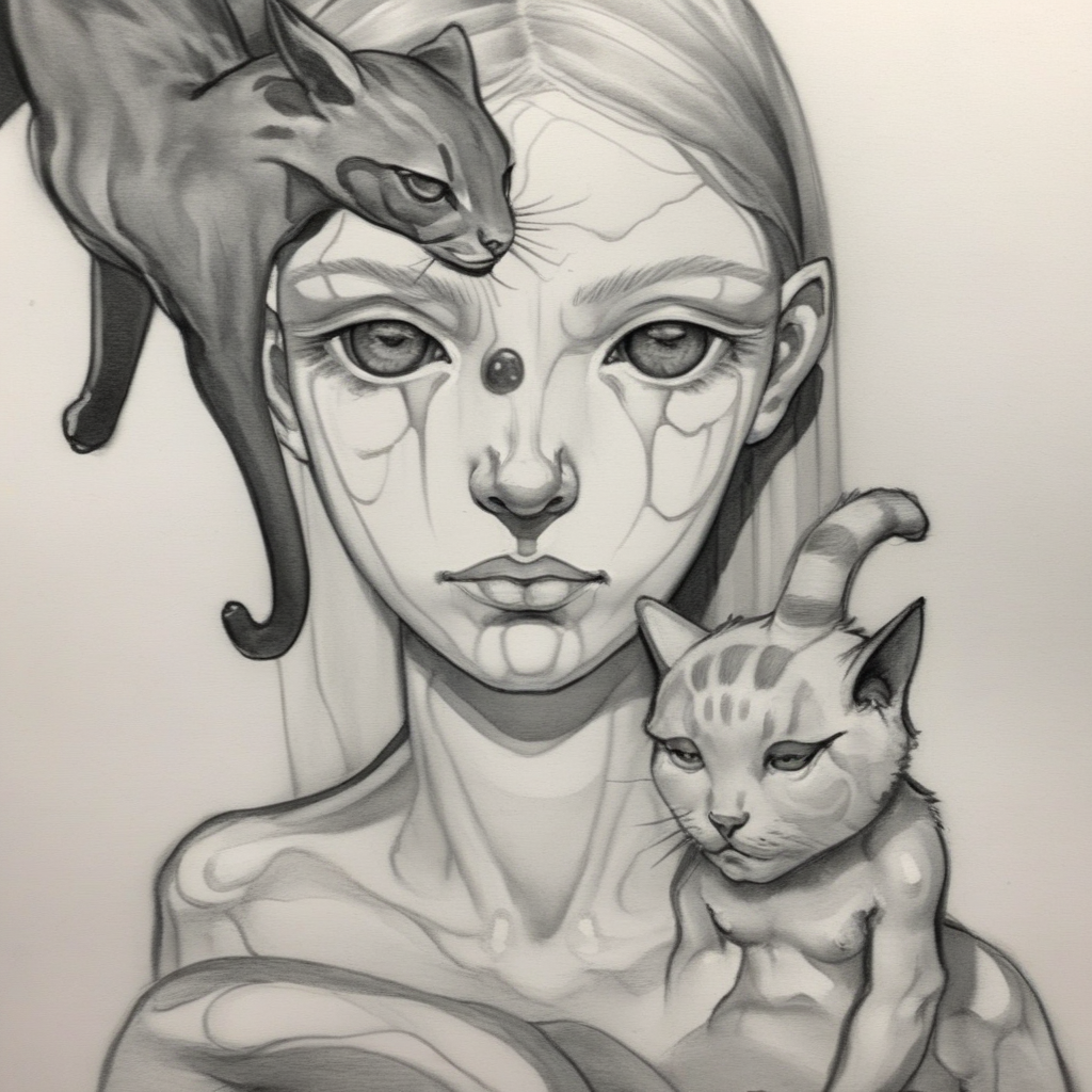 absurda error sketch girl and cat <lora:absurda:1>
