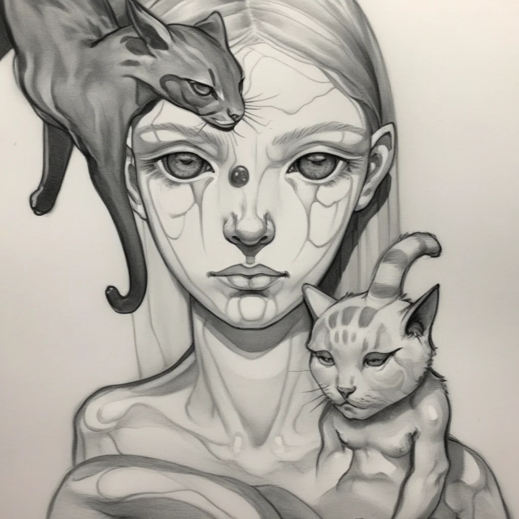 absurda error sketch girl and cat <lora:absurda:1>