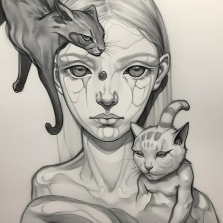 absurda error sketch girl and cat <lora:absurda:1>