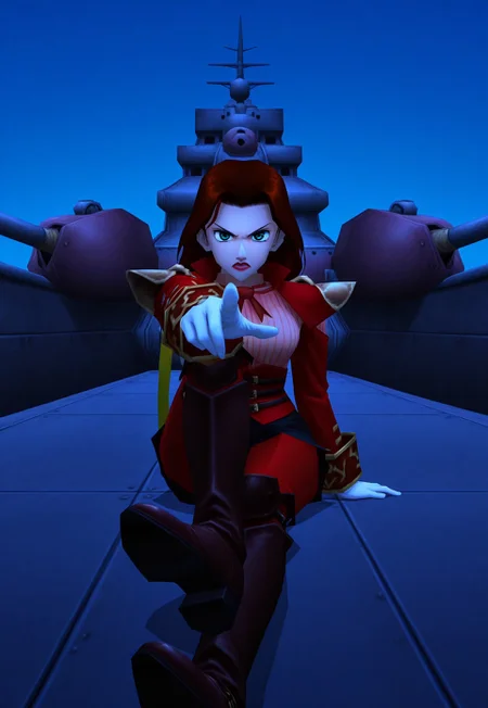 belleza,1girl, belleza_uniform,outside,deck of battleship,red lips,looking at viewer, (green eyes), (red greaves),(black boots),big eyes,perfect eyes, ((anime screencap)), spread feet, pointing, angry,