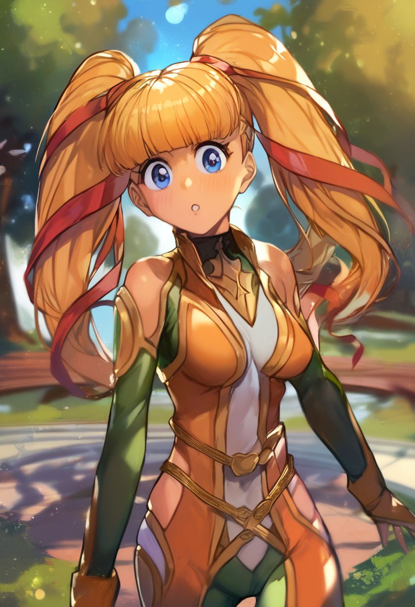 Stellar Blade Skin Suits , score_9, score_8_up, score_7_up, score_6_up, score_5_up, score_4_up, rating_questionable, , source_anime, digital illustration, pixiv, fanbox, uncensored, , BREAK, official art, 1girl, solo, monica kruszewski, blonde hair, blue eyes, hair ribbon, medium breasts, twintails, ribbon, Seductive Eyes, skinbodysuit, bodysuit, outdoors, blush, cowboy shot, looking at viewer, <lora:Monica_Kruszewski_Pony-000009:1>,  <lora:skinbodysuit e3-000009:0.75>, ng_deepnegative_v1_75t, easynegative, OverallDetail