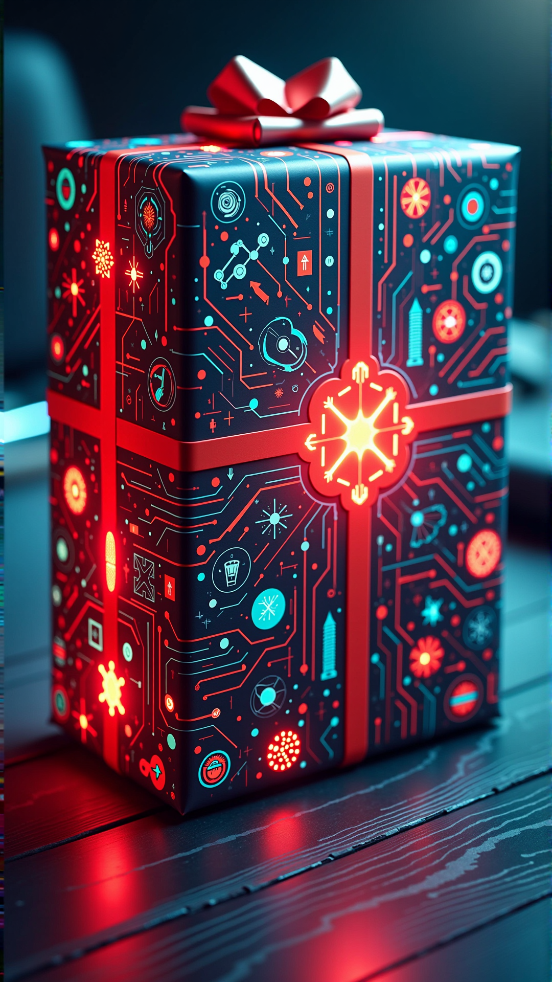 A photo of a ChristmasWrapped sci - fi graphic design 2 d with icons arrows patterns symbols logotypes in the style of zaha hadid, in cyberpunk 2 0 7 7 colors star citizen forza horizon 5, keyshot, octane, artstation trending, ultra high detail, ultra realistic, cinematic, 8 k, 1 6 k, in style of zaha hadid, in style of nanospace michael menzelincev, in style of lee souder, in plastic, dark atmosphere, tilt shift, depth of field. It is entirely wrapped up in christmas wrapping paper.
<lora:ChristmasWrappedFlux:0.7>
