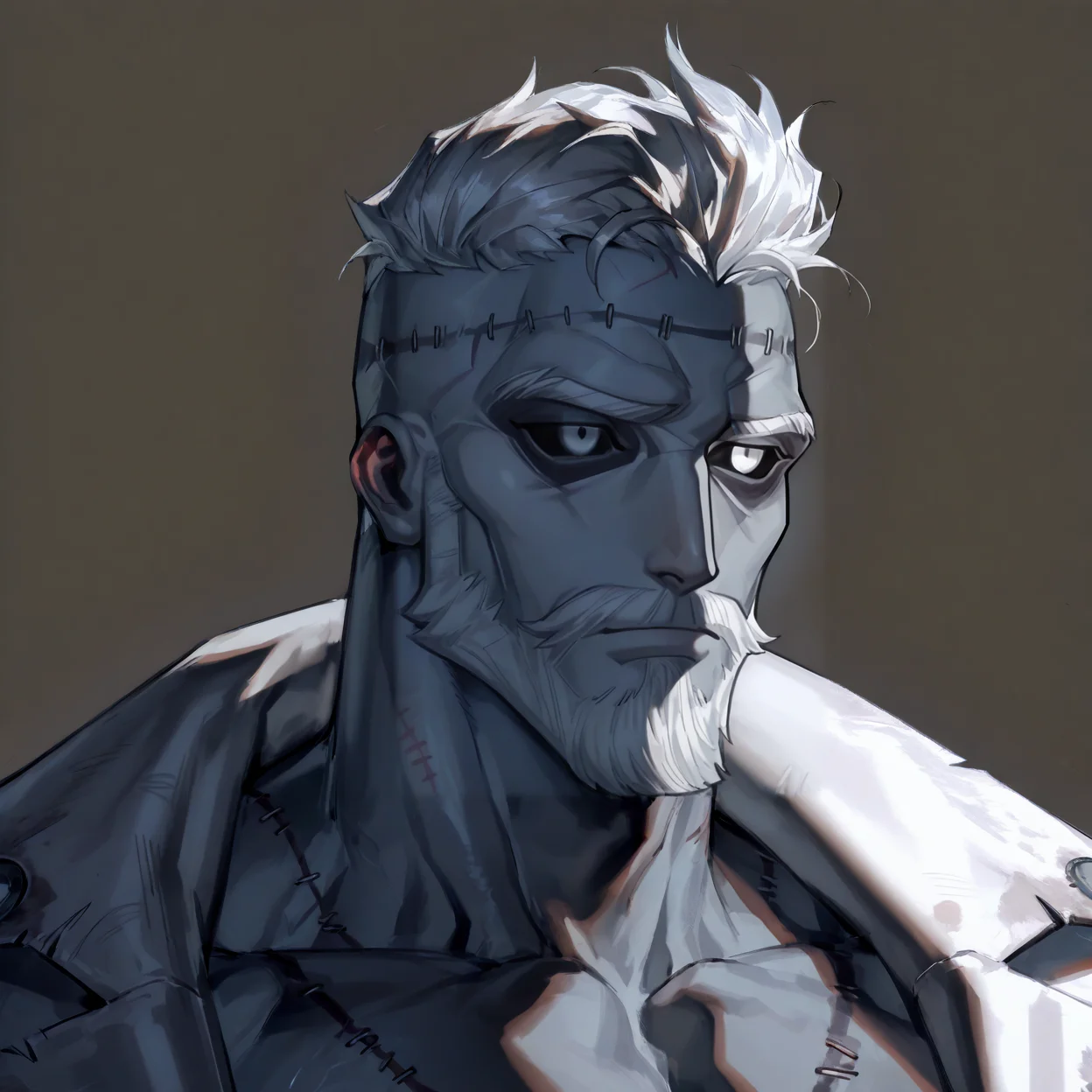<lora:percy__Identity_V-000006:1> percy (Identity V), black sclera, White Eyes, White hair, white beard, Gray skin, stitched face,
(very short hair, beard, bara, mature, facial hair, stubble, beard, full beard, sideburn, beard, a lot of beard, ), facial hair,male focus, muscular male, muscular male, bara, mature, bara, mature, aixiwuganda_(20222192), very awa, masterpiece, best quality, absurdres, newest, perfect quality, detailed background, intricate details,
<lora:slider_Body Type_alpha1.0_rank4_noxattn_last:3><lora:style_Anime Summer Days 2 Style SDXL_LoRA_Pony Diffusion V6 XL:.6><lora:slider_cfg_scale_boost:.7><lora:Artist6p:.55>, Artist6p, Artist04p,<lora:slider_il_brightness_slider_d1:-1><lora:slider_il_contrast_slider_d1:-1><lora:slider_DarkSlider1.2_alpha1.0_rank16_full_300steps:-.6>