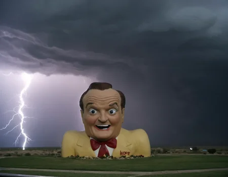 A Bob Hope shaped novarc brothel in a thunderstorm <lora:Novelty_Architecture:1>
