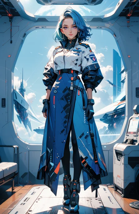 score_9,score_8_up,score_7_up,score_6_up,imagine full body shot of astra with blue skin, blue hair and purple eyes seen in breathtaking photorealism, standing at the helm of a massive spaceship. She wears a flowing, high-tech uniform with glowing details, her purple eyes reflecting the stars beyond the shipâs window. The scene is rich in detail, from the subtle glow of her skin to the intricate controls of the spacecraft, conveying her mastery of the stars.
<lora:Dystopian Anime_epoch_15:1>,