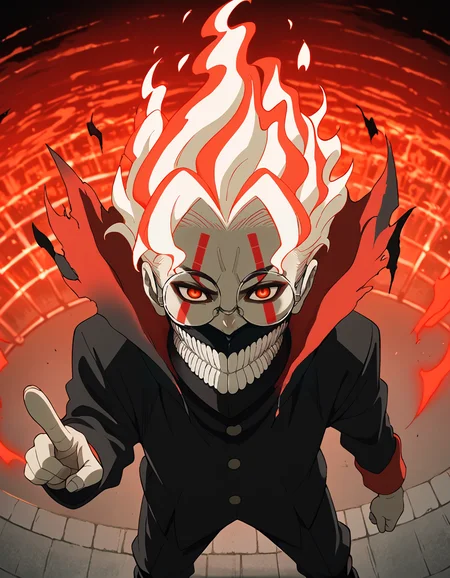 score_9, score_8_up, score_7_up, source_anime, BREAK
1boy, solo, <lora:ken_takakura_anime_v2-soralz:1>, ken takakura, transformation, white hair, red hair, fiery hair, multicolored hair, red eyes, round eyewear, facial mark, jaw mask, teeth, torn clothes, pointing at viewer,
from above, <lora:DarkerThanDarkV0.8:0.75>, dark, night, day, fire background,