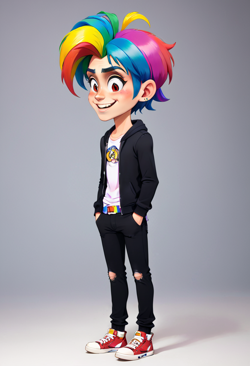 <lora:InfiniteTina:.6> A 24-year-old InfiniteTina man with rainbow hair