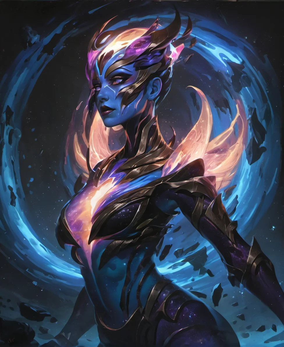 csmicvoid style,hyperdetailed photography of ((beatiful and seductive female)) ,conductive elemental entity ,water elemental life form, (body formed from pure water,aquatic hurricane fused with thunders:1.2) ,floating aquatic particles in the air,elemental powers,angelic light armor infused with magic,epic,analog,masterpiece,8k,aquatic body,(azure blue glowing eyes:1.2),(face tattoos:1.3),wallpaper,detailed face,violent smile,harmonious presence,perfect body proportions,mythological,(art by sandra chevrier,Zhelong Xu,joji shinkawa,alberto seveso:1.3)<lora:cosmicvoidxl-000004:0.9>