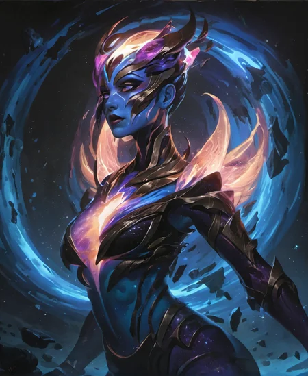 csmicvoid style,hyperdetailed photography of ((beatiful and seductive female)) ,conductive elemental entity ,water elemental life form, (body formed from pure water,aquatic hurricane fused with thunders:1.2) ,floating aquatic particles in the air,elemental powers,angelic light armor infused with magic,epic,analog,masterpiece,8k,aquatic body,(azure blue glowing eyes:1.2),(face tattoos:1.3),wallpaper,detailed face,violent smile,harmonious presence,perfect body proportions,mythological,(art by sandra chevrier,Zhelong Xu,joji shinkawa,alberto seveso:1.3)<lora:cosmicvoidxl-000004:0.9>