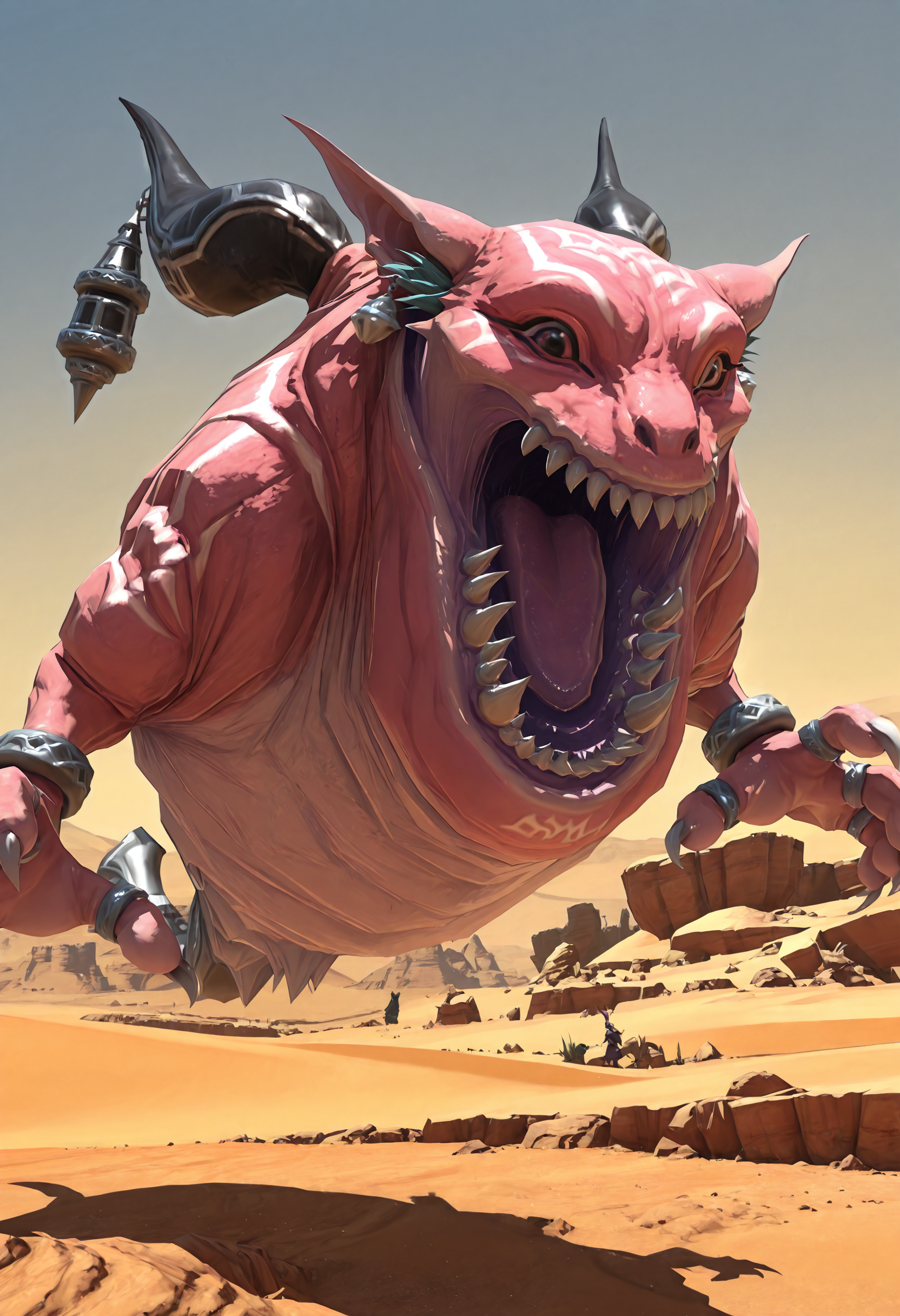 masterpiece,full_body,desert,1other,
BREAK typhon_(ff),horns,no humans,sharp teeth,open mouth,teeth,claws,jewelry,tongue,<lora:typhon_(ff)-IL:1>,