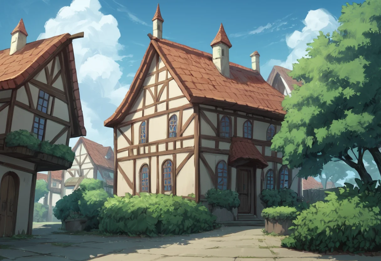 hi_res, score_9, score_8_up, sharp focus, houses, bushes, sky, clouds <lora:MLP_Style:0.2>