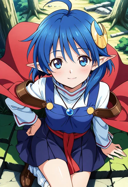 detailed eyes, beautiful, detailed background, perfect eyes,
source_anime, very aesthetic, anime coloring, masterpiece, official art,
<lora:HandFineTuning_XL:1>
BREAK,
forest, ruins,
light smile, blush, hand on hip, full body, sitting, from above,
BREAK,
<lora:rena_pdxl_v02:0.8>
rena lanford, short hair, blue hair, blue eyes, pointy ears, crescent hair ornament, loose socks, white shirt, skirt, white legwear, cape, red cape, ahoge, loafers, long sleeves, turtleneck,
