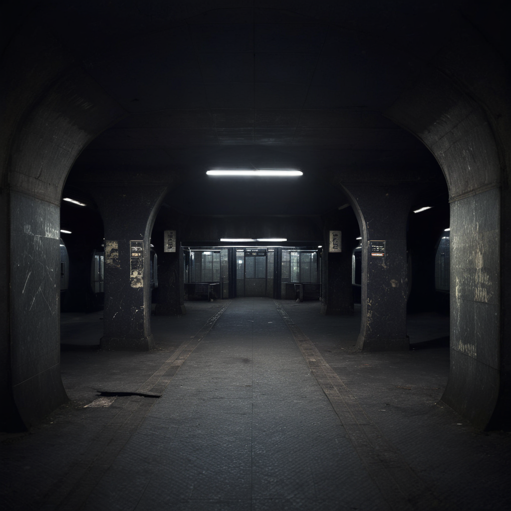 empty old abandoned dark metro station <lora:Metro:1>