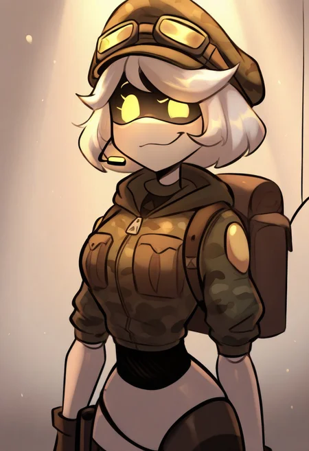 (masterpiece, high quality, highly detailed, best quality), SD-V, 1girl, solo, robot girl, humanoid robot, robot joints, hairband, short white hair, yellow eyes, solid circle pupils,
solider smoking, solider hat, war, trenches, explosions from behind, yellowish lighting, blaster in hand, snow
upper body, scated, confused