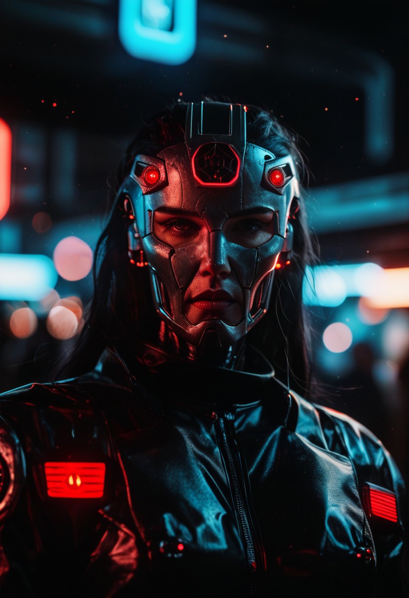 score_9, score_8_up, score_7_up, cyborg, ar3na1989, Kodak Motion Picture Film Style, robot,  ((long face)), visor, (neon gold light), space police, Android, (bokeh), sci-fi, dark atmosphere, moody, dark hair, aesthetic,