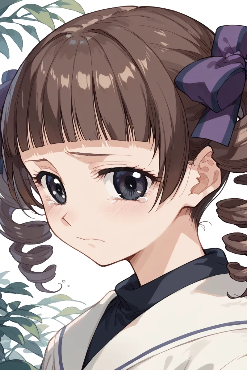 score_9, score_8_up, score_7_up, score_6_up,
<lora:Touko_Matsudaira:1> touko, 1girl, solo, brown hair, drill hair, twintails, bangs, sad, black eyes, blunt bangs, closed mouth, close-up, looking at viewer, frown, twin drills
