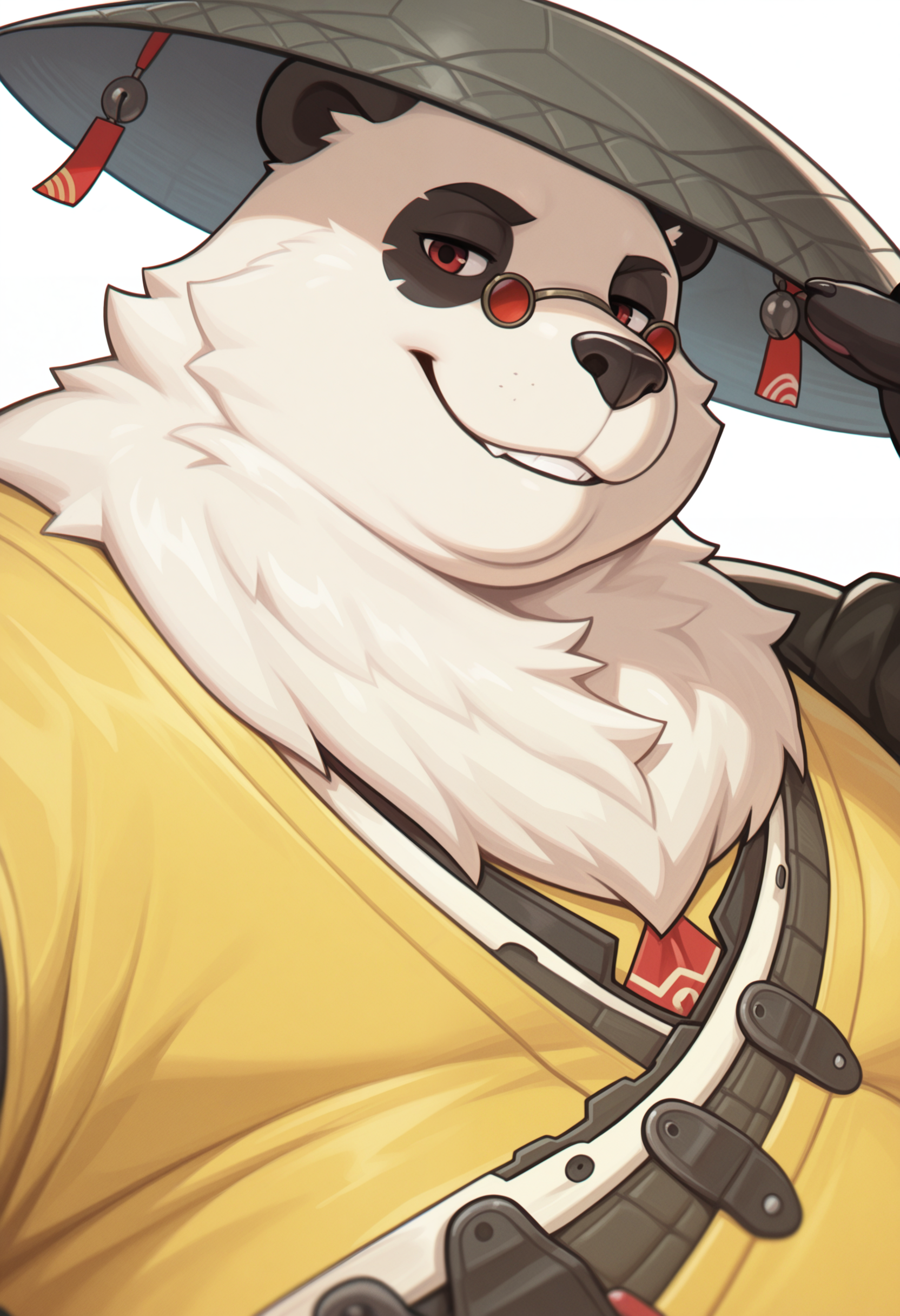 masterpiece, best quality, amazing quality, solo, 1boy, Panzz, glasses, hat, yellow shirt, close-up, smile