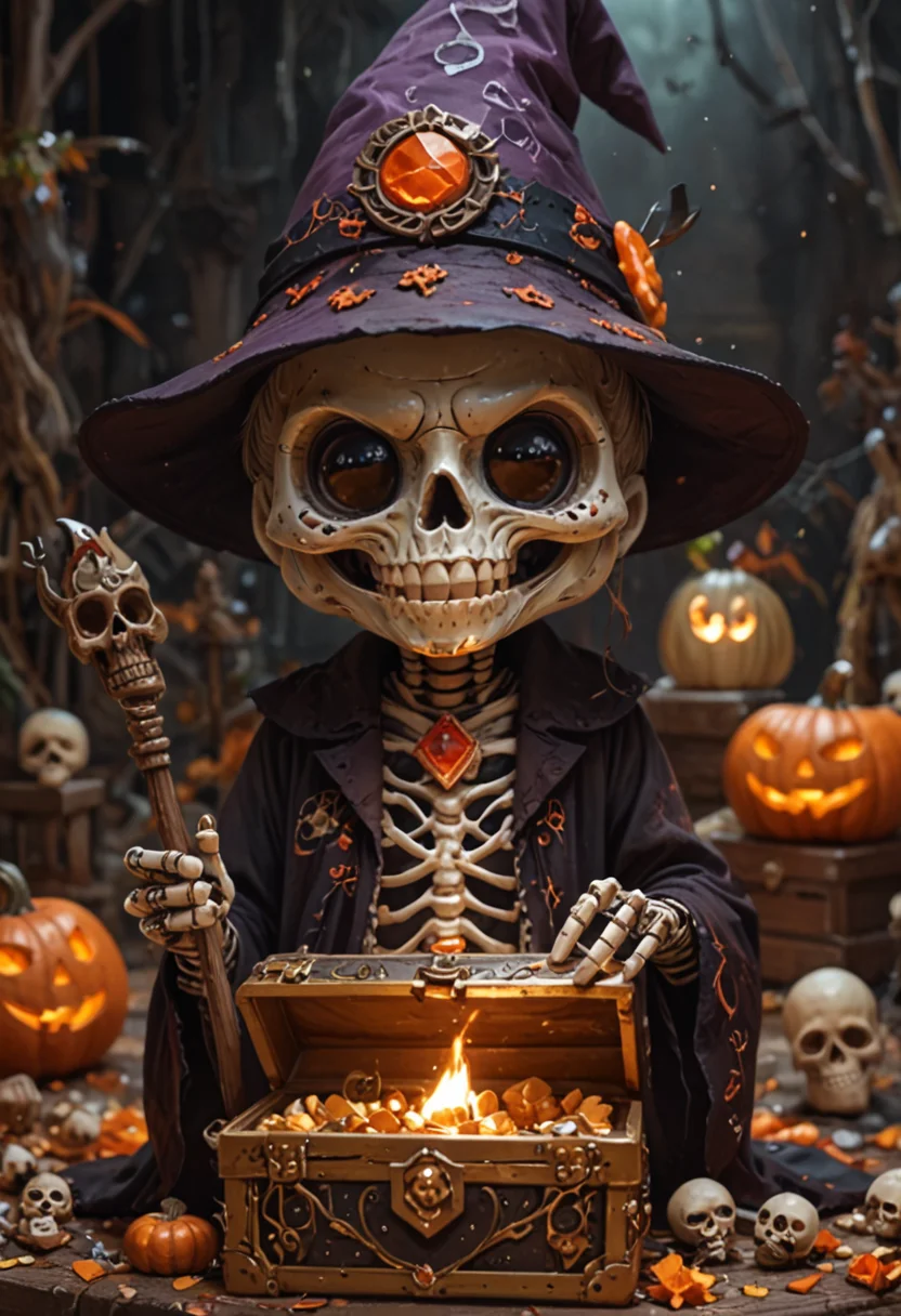 score_9, score_8_up, score_7_up, chibi, jr, halloweenstyleQuiron, halloween, skeleton, open_mouth, witch_hat, skull, holding_staff, treasure chest, golden, jewel, evil laugh, <lora:sdxl_lightning_8step_lora:1> <lora:jrXLP:1,1,0,0,1,0,1,1,1,0,0,0> <lora:halloweenStyleQuiron_PONY:1,1,0,0,1,0,1,1,1,0,0,0>