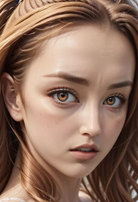 (ultra realistic, masterpiece, best quality), photo of Aerith Gainsborough in an (oak tree and maple tree) forest, 21-years-old, beautiful girl, (auburn hair), white skin, ((amber eyes)), perfect teeth, sharp jawline, intricate details, thin, slender, ((slim)), small hips, (huge tits:1.35), ((short orange pullover)), cleavage, cameltoe, (very long legs:1.2), white wedges, deepblue sky, white clouds, (golden hour lightning), voluminous hair, mega ponytail, pelvic curtain, highres, 8k, (High Dynamic Range), tonemapping, ((view from below:1.5))