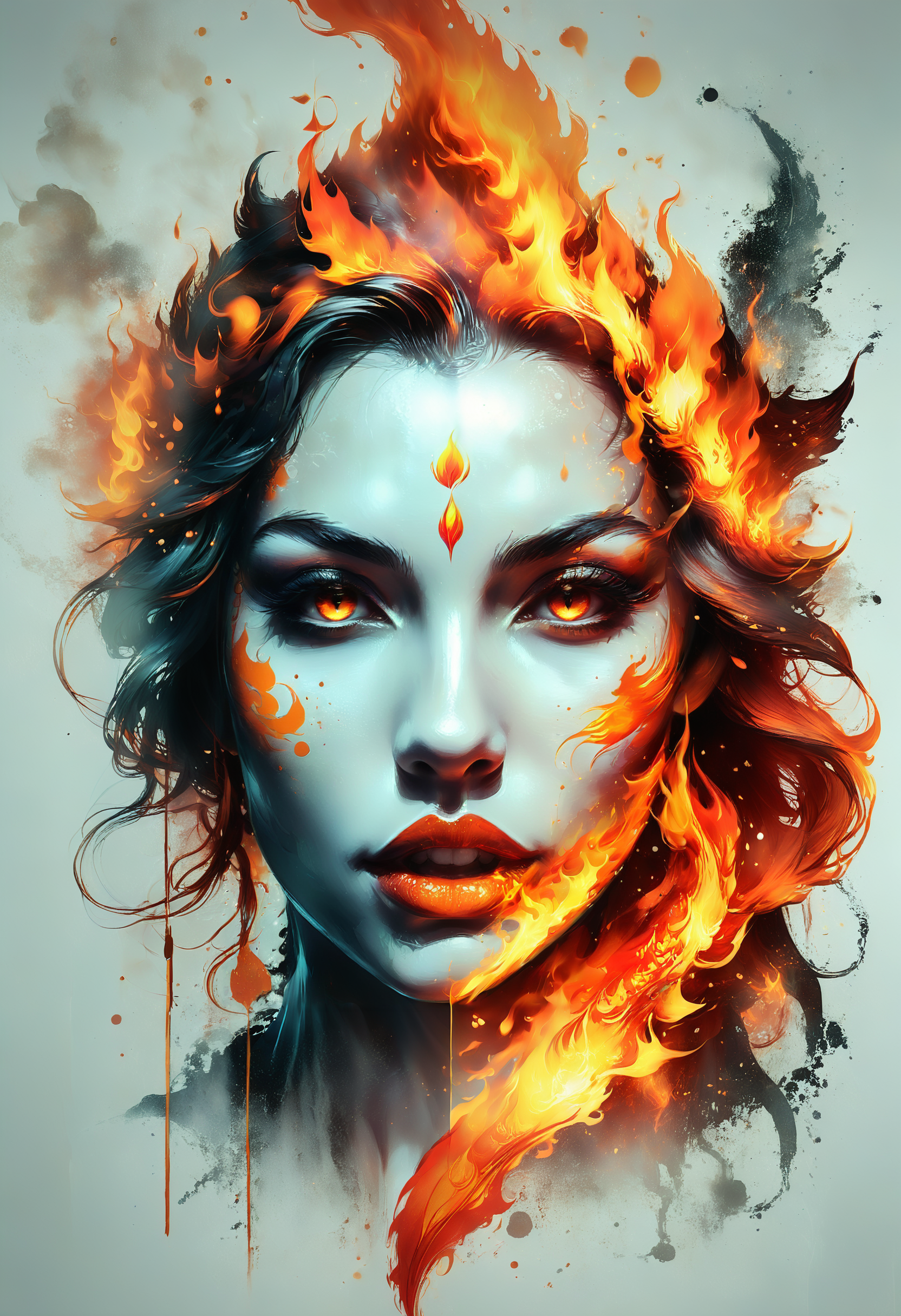 Faded Headshot, faded bottom, faded edges,
(1girl face),  close-up,
mysterious silhouette of fire elemental woman, (blows out a fireflame:1.2), fireflame from mouth, by Minjae Lee, Carne Griffiths, Emily Kell, Geoffroy Thoorens, Aaron Horkey, Jordan Grimmer, Greg Rutkowski, amazing depth, masterwork, surreal, geometric patterns in style of wind air flows, intricately detailed, bokeh, perfect balanced, deep fine borders, half turn, masterpiece, surrealistic, digital art,  painting art style, nostalgic composition, combines fire aesthetics with futuristic elements of flame, spiritual feminine beauty, purity of hot fire, flame and smoke, (thin flamed lines:1.2), (splashes of fire:1.2), lava, subsurface scattering,
technical drawing art style, precise and detailed, emphasizes accuracy and clarity, communicates complex ideas visually, geometrical lines and forms of air flows, flying fireballs, red and orange circles and squares, lines and zigzags,  character concept art, patterned background, fllower of flame, (fire dragon made from flame:1.4),
by Carne Griffiths, watercolor painting by Shohei Otomo, art by Hokusai,  rule of third, (gravure art style:1.2), ancient tarot fire card, ornated and patterned skin,
Aerosol paint art style, spray painted, vibrant colors, surrealistic painting,  seamless blending, dynamic compositions, bold contrasts, urban aesthetic, professional-grade results
<lora:xl_more_art-full_v1:0.8> <lora:add-detail-xl:0.8>
<lora:FadedHeadshot:1.2>