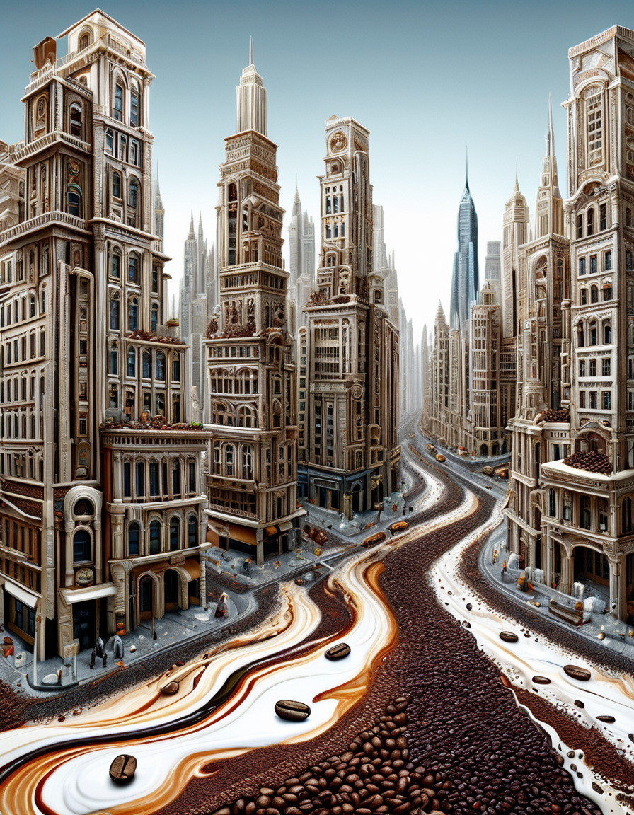 ((best quality)), ((masterpiece)), ((realistic,digital art)), (hyper detailed),DonMC0ff33Ch0c, City, organic, irregular shapes , <lora:DonMC0ff33Ch0c_XL-000009:1.0>