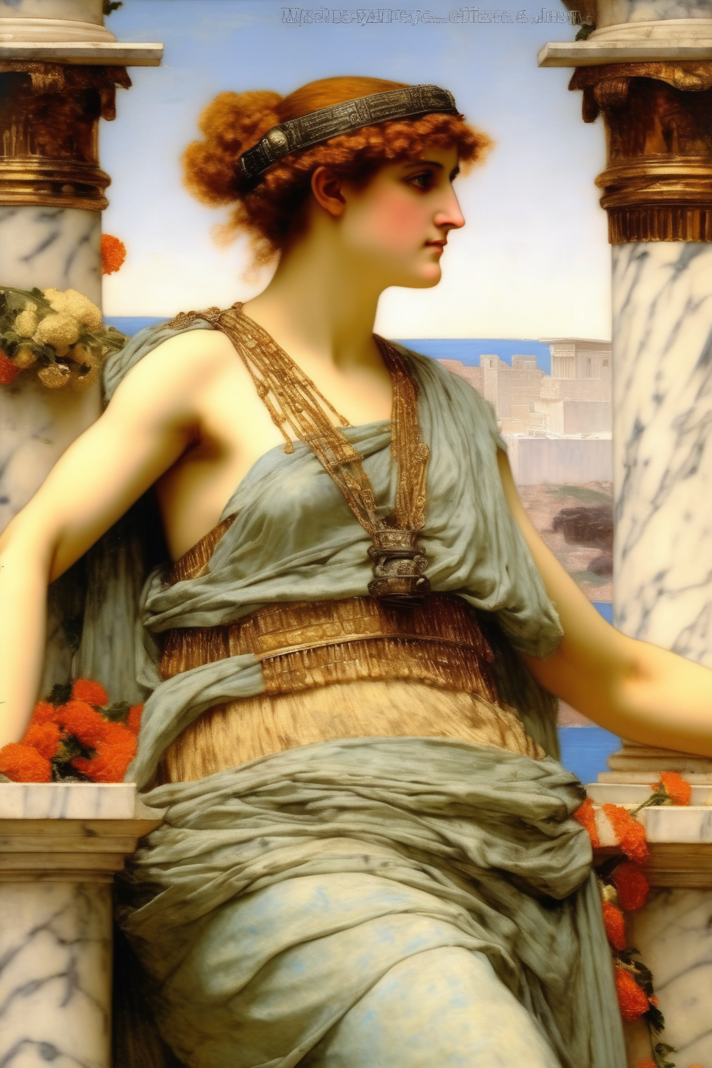 <lora:Lawrence Alma Tadema Style:1>Lawrence Alma Tadema Style - an antique greek godess looking at us, portrait in the style of Lawrence Alma-Tadema