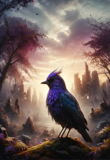 ral-apoctvisn, dark, chiaroscuro, low-key, breathtaking masterpiece showcasing a gorgeous little bird, Violet-crowned nymph, bathed in soft, golden morning light, surrounded by vibrant bokeh balls that frame its delicate form. The image will be rendered in sharp detail, capturing every feather and intricate feature of the bird with stunning clarity. The soft, diffused lighting will enhance the warmth and radiance of its plumage, while high-quality bokeh adds a magical touch to the scene. Multiple image exposures will be expertly combined to emphasize the bird's vibrant colors and captivating gaze, resulting in a lifelike portrayal of tranquil beauty.
The artwork will feature shimmering digital colors in a mixed media style on textured paper, creating an overlapping, asymmetrical, abstract composition bursting with vibrant hues. Every inch of the image will be filled with intricate details, from the feathers of the nymph to the surrounding environment, all depicted in extreme detail. The wide range of colors will add depth and richness to the scene, with soft shadows and low saturation tones creating a serene yet evocative atmosphere.
With insane quality, resolution, and details, the final image will be a true masterpiece of nature photography, showcasing dramatic, dynamic, and cinematic elements. The sharp details will bring the scene to life, immersing viewers in the beauty and wonder of the Violet-crowned nymph in a way that is both breathtaking and captivating.