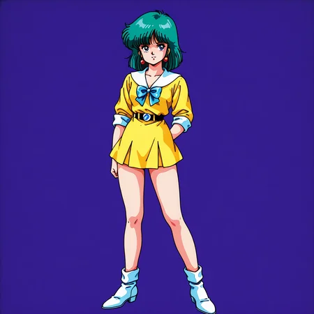 <lora:moto-girl-IL_v1:0.4>moto-girl, 1girl, 1980s(style), bangs, solo, retro artstyle, BREAK
full body, standing,
beatuiful face, best quality,
no background,