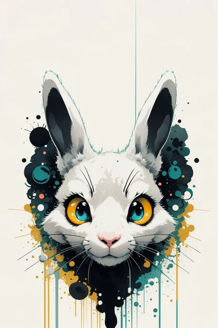 masterpiece, best quality, (rabbit) bunny, large eyes, (cartoon), splashing, abstract, psychedelic, (neon:0.8), extremely detailed, (white background:1.3), ink, (creative:1.3), intricate detail, (pretty face), dynamic lighting, natural lighting, (chartreuse:1.3), photorealistic, sy3 <lora:Sy3:0.4> <lora:ink-0.1-3-b28-bf16-D128-A1-1-ep64-768-DAdaptation-cosine:1>