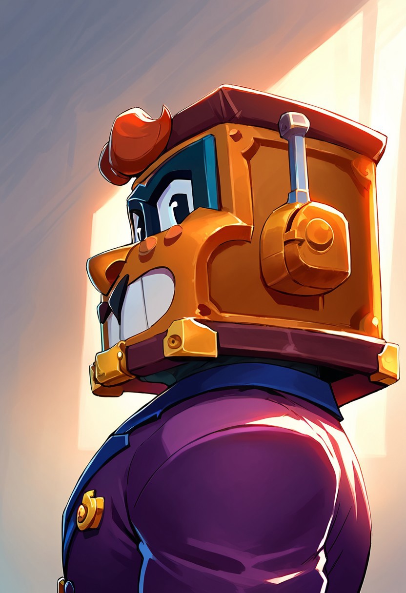 score_9,score_8_up,score_7_up, solo, 1boy, bs_griff, side view, portrait, mask, smile, muscular,