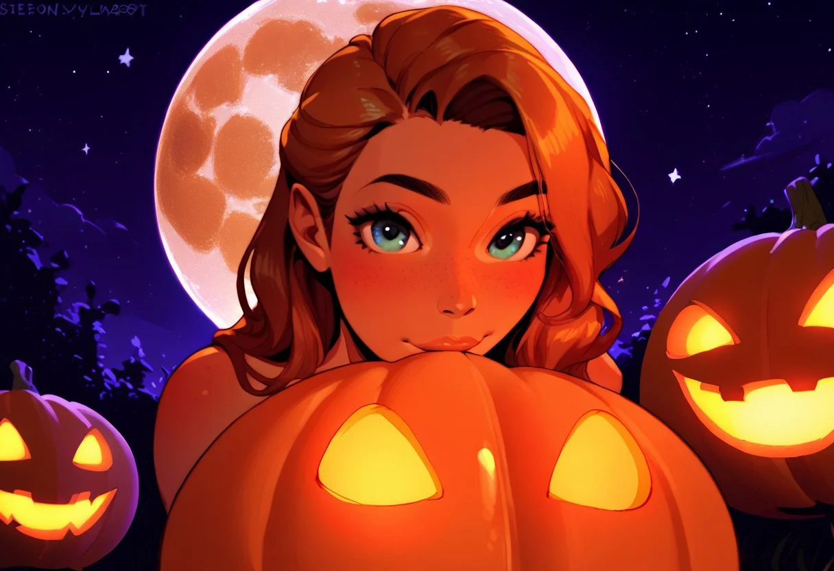 sleepygimp art style, score_9, score_8_up, score_7_up, source_cartoon, cartoon night, stars, moon light, cute orange pumpkin frog, frog in a form of a pumpkin, detailed cartoon, Halloween