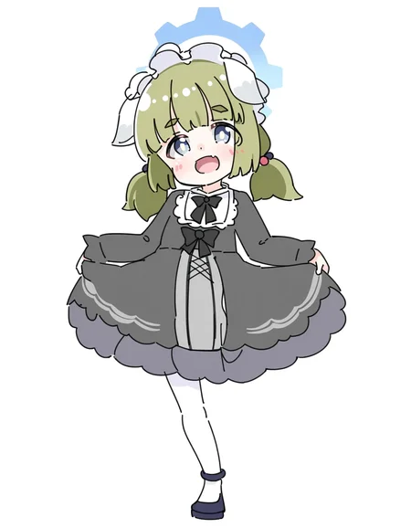 <lora:yakumo_v2-000007:1>, yakumo \(blue archive\), gothic L-WORDta, curtsey, heel up, knee up, clothes lift, head tilt, mojarin \(kihara mojarin\),kapuru, green hair