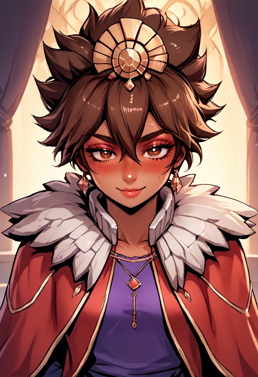 score_9, score_8_up, score_7_up, score_6_up, score_5_up, score_4_up, score_9, score_8_up, score_7_up, detailed, intricate details, chromatic aberration,  veins source_anime, , (best quality) , (highly detailed) ,((masterpiece)), ((best quality)), (ultra-detailed), ((extremely detailed)), (high resolution), 4K, (8K), best quality, (beautiful), (dynamic lighting), (super detailed skin), sharp focus, (1_girl, solo focus),  score_9,score_8_up,score_7_up,anime coloring, big eyes BREAK source_anime,anime, TaliyahLoLXL, dark skin, tanned skin, Dark skin female, dark skined, freckles, brown eyes, brown hair, short hair, sidelocks, hair between eyes, hair ornament, spiked hair, medium breasts, stone capelet, cape, red jacket, purple dress, solo,  wide eyed, panicked, panic,, mouth open, blushing, suprised, sweating, bewildered, looking at viewer, laying on back,  skirt lift. lifted by self,, evil smile, teasing, half-closed eyes, smug, mesugaki, indoors, palace,  FUll body, <lora:TaliyahLoLXL:0.9>
 phantom_ix_row_style, masterpiece, best quality, <lora:PhantomIxRowStyle:0.9>,