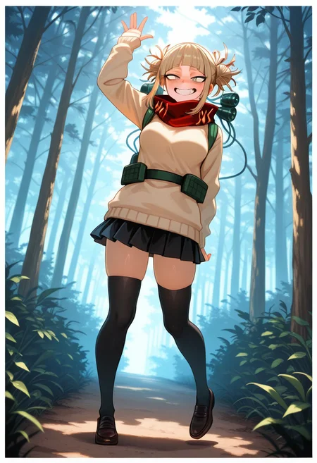 Score 9, Score 8, Score 7, Masterpiece, High Quality, Good Quality, Latest Model, High Resolution, Absurd, ((White Border)), Cinematic Lighting, High Contrast (Rim Light: 0.6), Dynamic Vision, <lora:illustriousXL_stabilizer_v1.23:0.3> <lora:NOOB_vp1_detailer_by_volnovik_v1:0.3> <lora:ponyv6_noobE11_2_adamW-000017:0.45> <lora:checkpoint-e18_s306:1.5> <lora:haiz_ai_illu:0.7>, Vibrant Colors, Bright Color, Dynamic Pose, Dynamic Angle, Dynamic Composition, Dynamic Colors, Colorful Image, High Contrast, Saturated Colors, Thick Line, Bright Colors, Good Lighting, Color Saturation,
masterpiece, best quality, source_hentai, medium shot,
Pretty Face, pretty, cute, excited, impatient, a girl, alone,Toga_Himiko, medium breasts,
In the middle of the forest, blue-lit forest, leafy bushes,
In the middle of the forest, blue-lit forest, leafy bushes,
stalking, beige sweater, black knee-high socks, brown dress shoes, black skirt, belt with green pockets,
drooling, salivating, blushing, threatening, smiling, standing facing the viewer, smiling, low angle view, taking off her red scarf, red scarf hanging from her hand,