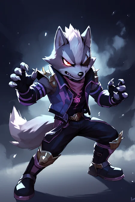 score_9, score_8_up, score_7_up, <lora:Wolf_ODonnell:1> wolf o'donnell, glowing eye, eyetatch, dynamic pose, dim lighting, high contrast,