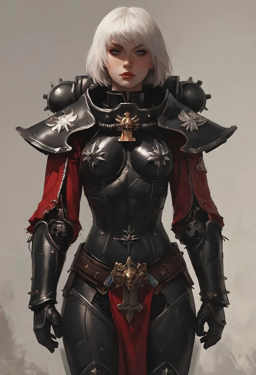 safe_pos, score_9, score_8_up, score_7_up,
BREAK,
full body shot, posing
BREAKE,
white hair, short hair, bob haircut, bangs, makeup, medium breasts, blue eyes, strong, beautiful face, french, freckles, fit, Sororitas, armor, shoulder armor, pauldrons, power armor,
BREAK,
looking at viewer,
BREAK,
Sister of Battle,