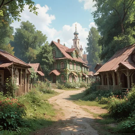 score_9, score_8_up, score_7_up, scenery, village, nature, highly detailed, masterpiece, hyperrealistic, <lora:Esenin:0.6>