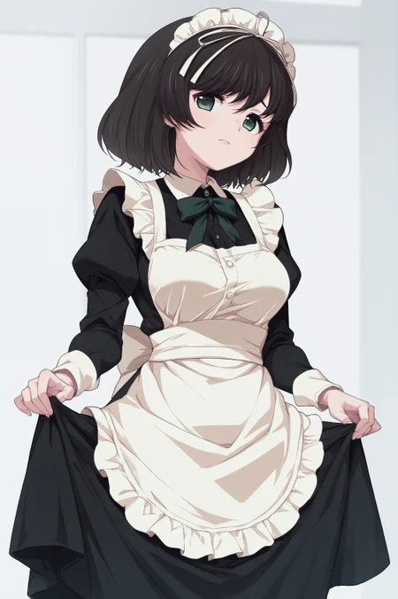 score_9, score_8_up, score_7_up, source_anime, perfect lines,  hokari kanae, 1girl, alternate costume, maid, enmaided, apron,  <lora:kanae:1>