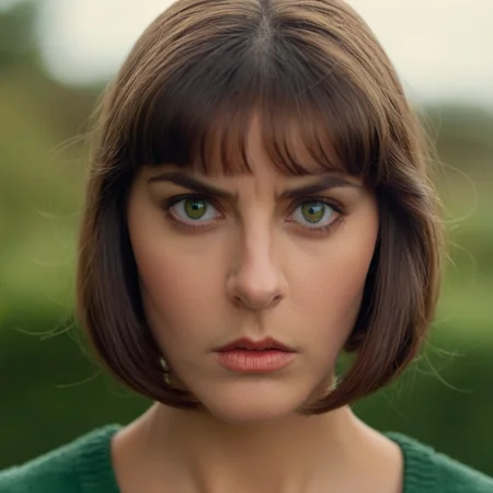 cinematic film still of <lora:Marie John North v3:1.2>
Marie John North a medium shot of a 1970's green eyes woman with a brown Pageboy hair cut with a serious look on her face staring at camera in angry facial expression with solid background , shallow depth of field, vignette, highly detailed, high budget, bokeh, cinemascope, moody, epic, gorgeous, film grain, grainy