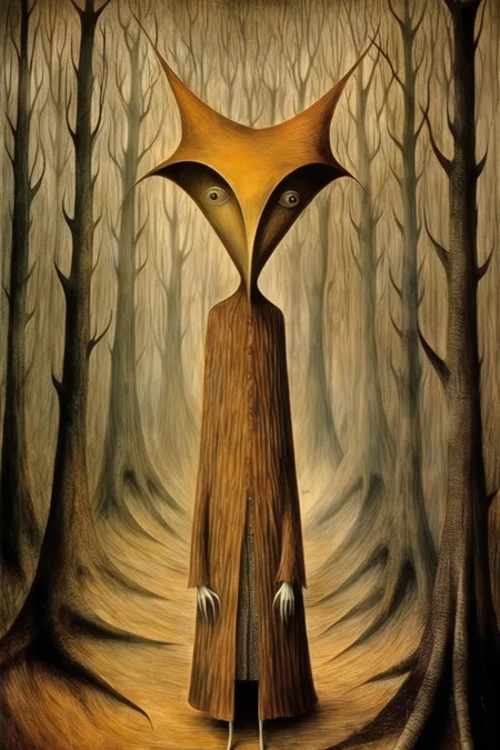 <lora:Remedios Varo Style:1>Remedios Varo Style - remedios varo style fantasy woods creature amazing art