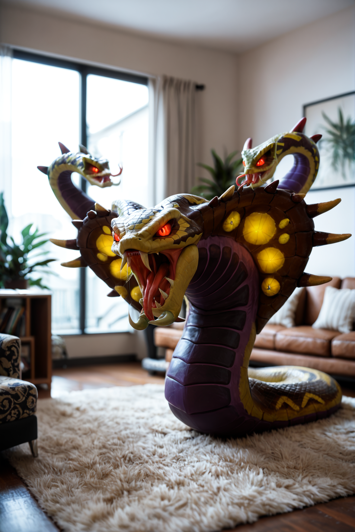 <lora:venomancer_v1:0.8>
venomancer_v1,
pokemon (creature), no humans, monster, duel monster, 
dragon, snake,
fangs,spikes, claws, horns, tail,
red eyes, glowing eyes,  
teeth, tongue, sharp teeth,, score_9, score_8_up, score_7_up, solo, 
blur censor, blurry, blurry background, blurry foreground, bokeh, motion blur,
chromatic aberration, depth of field, figure, focused,  focus
cozy contemporary living room,award-winning contemporary interior design,bright warm sunlight, ARCHITECTURE,FURNITURE,INDOORS,BUILDING,LIVING ROOM,ROOM,RUG,PLANT,HOME DECOR,COUCH,CHAIR,INTERIOR DESIGN,intersting lights and shadows,, lying on a bed