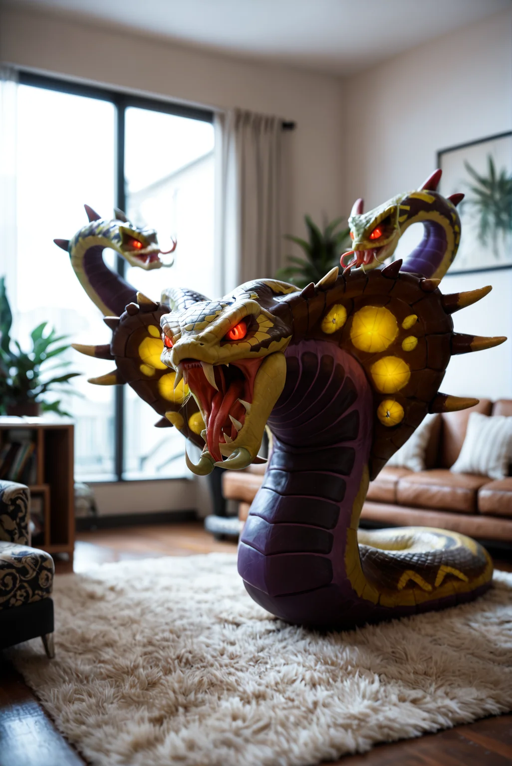 <lora:venomancer_v1:0.8>
venomancer_v1,
pokemon (creature), no humans, monster, duel monster,
dragon, snake,
fangs,spikes, claws, horns, tail,
red eyes, glowing eyes,
teeth, tongue, sharp teeth,, score_9, score_8_up, score_7_up, solo,
blur censor, blurry, blurry background, blurry foreground, bokeh, motion blur,
chromatic aberration, depth of field, figure, focused, focus
cozy contemporary living room,award-winning contemporary interior design,bright warm sunlight, ARCHITECTURE,FURNITURE,INDOORS,BUILDING,LIVING ROOM,ROOM,RUG,PLANT,HOME DECOR,COUCH,CHAIR,INTERIOR DESIGN,intersting lights and shadows,, lying on a bed