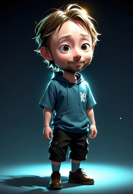 cbzbb, ((Thom Yorke)), full body, character, cute, little, beautiful, deviantart, trending artstation, digital art, detailed, cute, realistic, humanoide, character, tiny, cinematic sho, cinematic lights, happy,