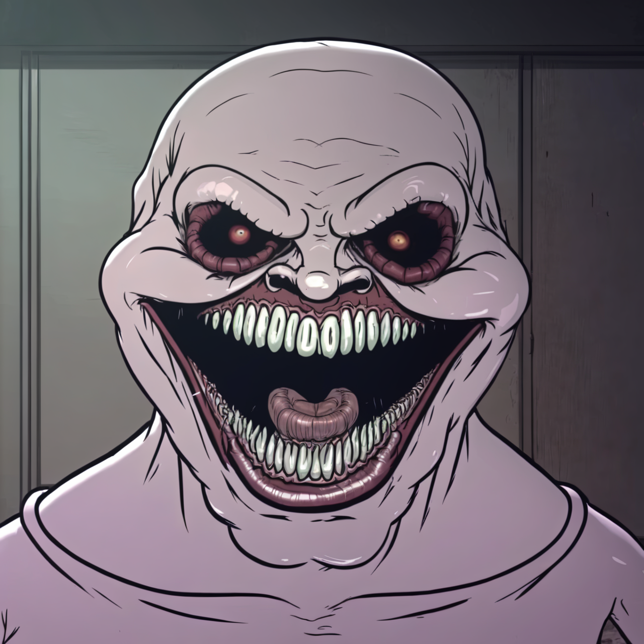 meatcanyon style, cel-shaded, caricature
mutant creature with an evil grin, horror, creepy, dim lighting
<lora:meatcanyon-sdxl-v1:1>