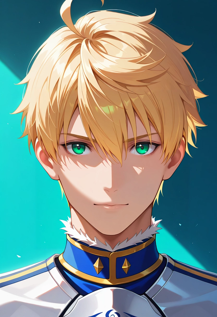 masterpiece, best quality, intricate details, (photorealistic:0.6), looking at viewer, 1boy, solo, male focus, <lora:arthur_pendragon_fate_ilxl:0.96>, arthur_pendragon_fate, blonde hair, green eyes, short hair, ahoge, hair between eyes, bangs, , , ,