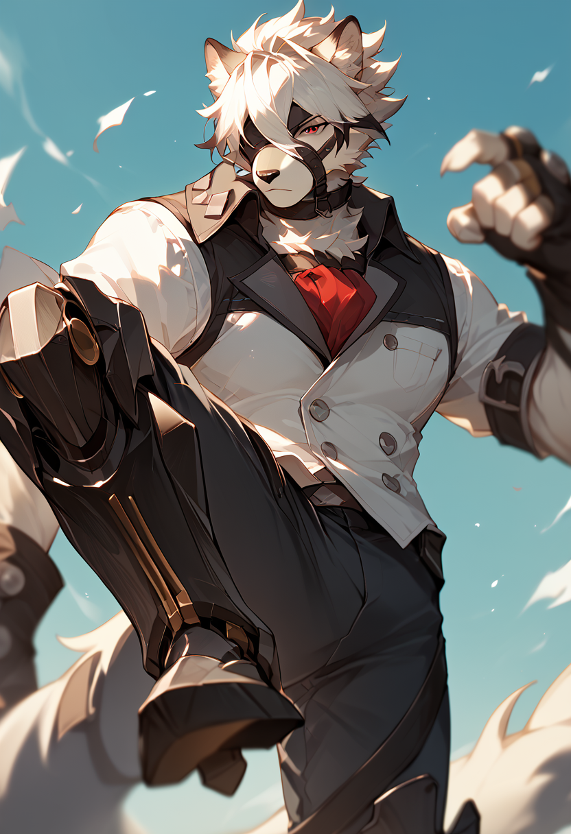score_9, score_8_up, score_7_up, depth of field, best quality, high res, von_lycaon, <lora:Von_Lycaon:1>, <lora:add-detail-xl:1> BREAK
furry, 1boy, solo, white hair, red eyes, close up, knee up, kick, looking at viewer