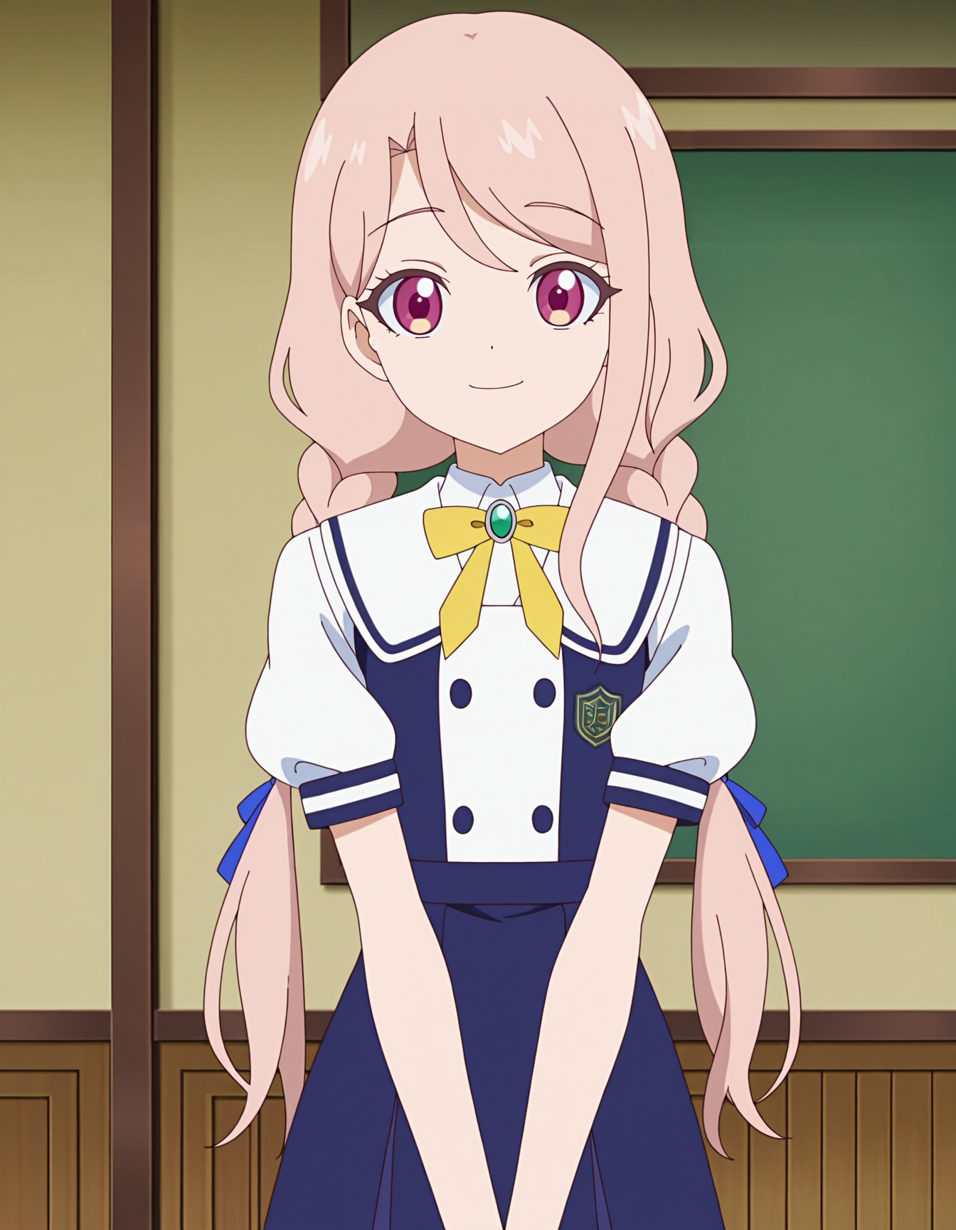 tamaki_nikaido,blue hair ribbon,looking at viewer,smile,upper body,
school uniform,sailor collar,skirt,short sleeves,1girl,masterpiece,best quality,amazing quality <lora:tamaki_nikaido-ILXL:0.8>, anime screencap,