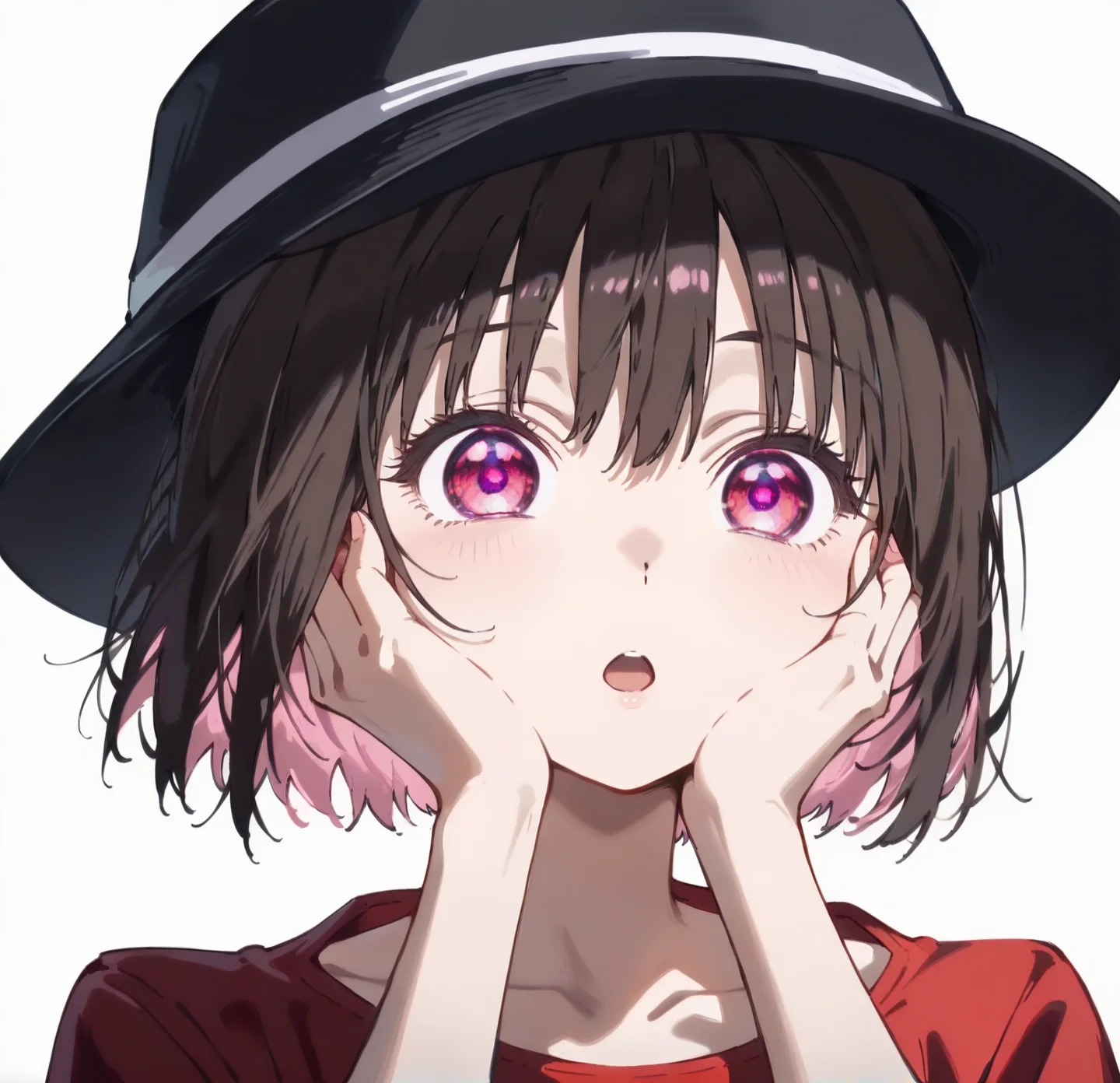 <lora:osanaiyuki:1>
############################################
score_9, score_8_up, score_7_up, score_6_up,
############################################
1girl,solo,nsfw,
############################################
onasaiyuki,
############################################
onasaiyuki,brown hair, short hair,bangs,bob cut,(red eyes, purple eyes,pink eyes:1.5),medium hair,hair between eyes,short hair, hat,shirt,black headwear, pants,red shirt,black footwear, jacket,collarbone,
##########################################
standing,wide eyes,open mouth,hands on own cheeks
############################################