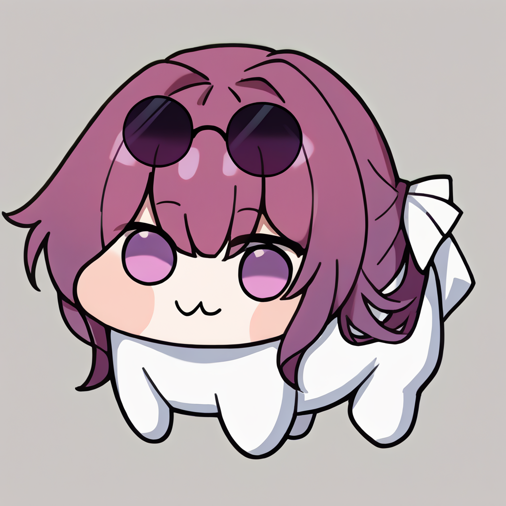 score_9, score_8_up, score_7_up, score_6_up, source_anime, 1girl, solo, <lora:kafka-pdxl-nvwls-v1-000005:1> hsrkf, purple hair, purple eyes, blank eyes, sunglasses on head, <lora:Doro_X_PDXL_V1:1> doro, creature, :3, chibi, white background, simple background, no humans, white skin, four legs, solid circle eyes, no pupils