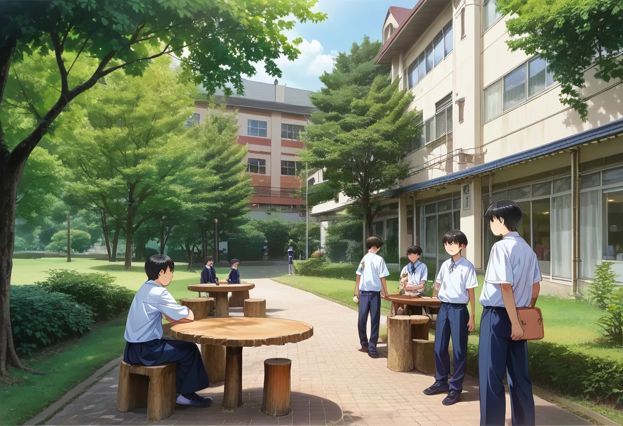 score_9, score_8_up, score_7_up, rating_safe, masterpiece, best quality, absurdres, unity 8k wallpaper, official art, official style, source_anime, uncensored, game cg, megami magazine,
nakaniwa, multiple boys, outdoors, tree, day, scenery, building, school uniform, black hair
<lora:gakkou_nakaniwa_PONY_V1:1>